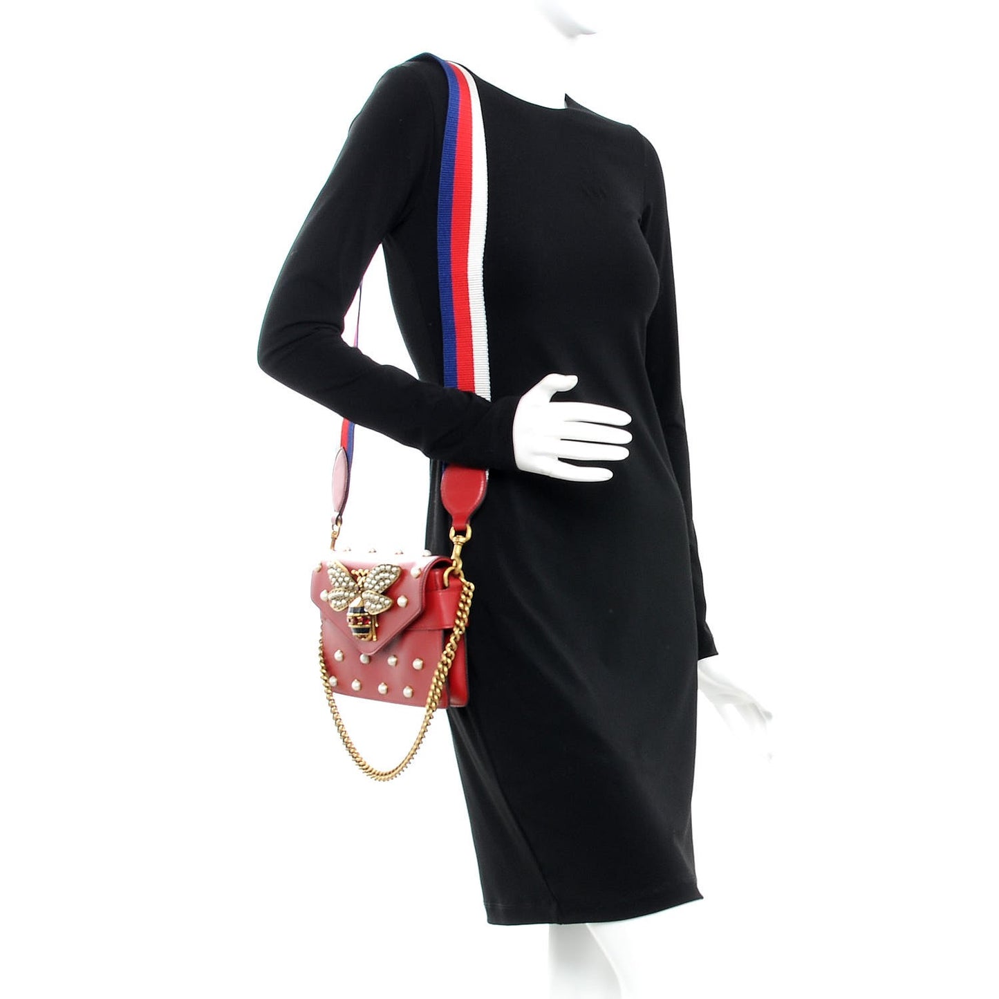 Nappa Pearl Studded Mini Queen Margaret Broadway Shoulder Bag Hibiscus Red