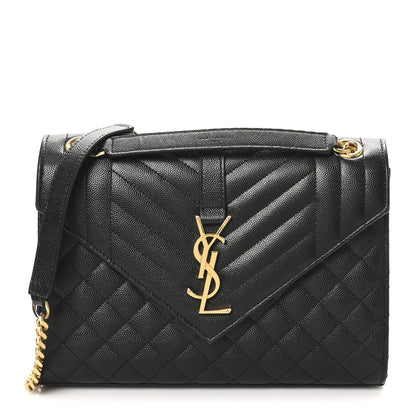 Saint Laurent Grain De Poudre Textured Mixed Matelasse Triquilt Medium Monogram Satchel Black 1 of 10