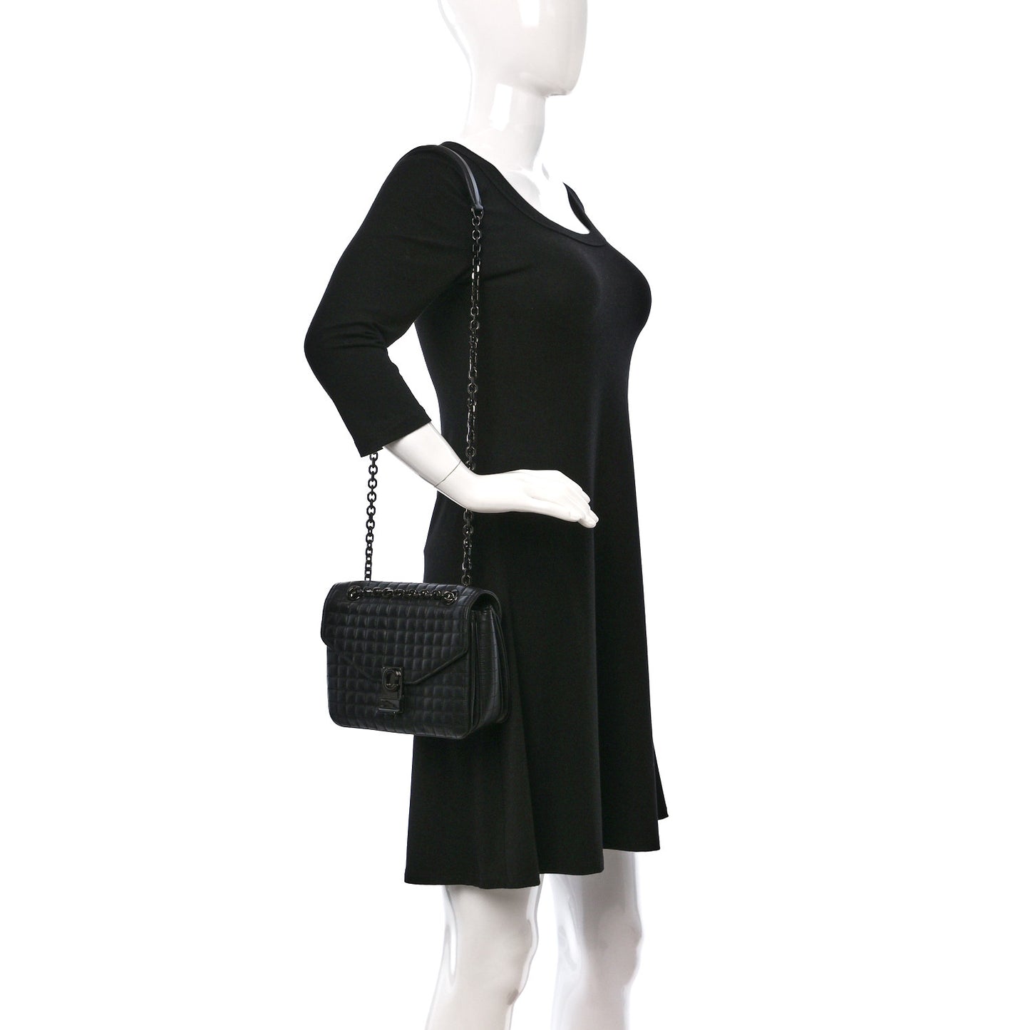 Calfskin Quilted Medium C Bag Black