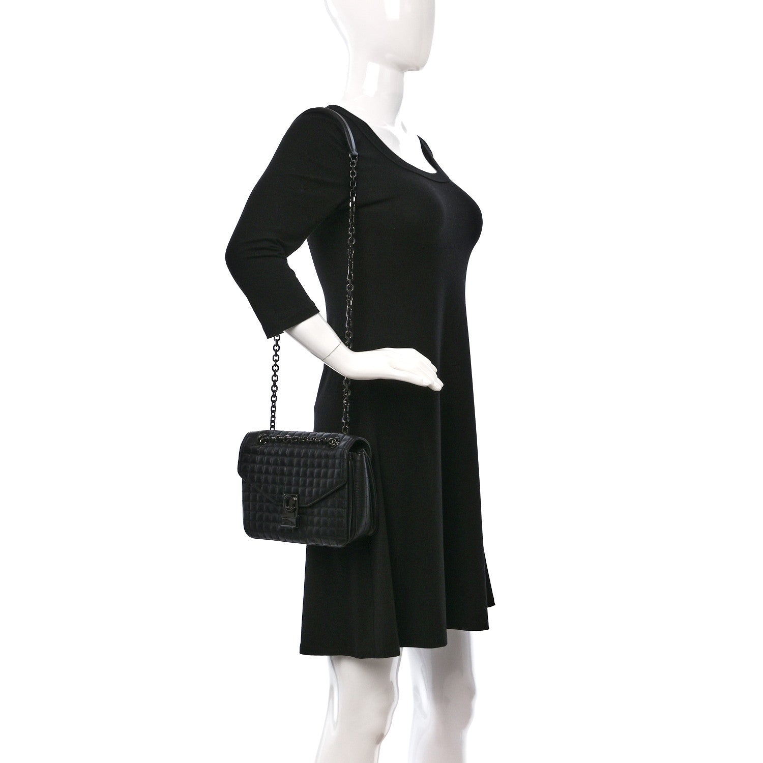Celine Calfskin Quilted Medium C Bag Black 2 of 9