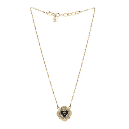 Chanel Resin Crystal Quilted CC Heart Necklace Gold Black 3 of 5