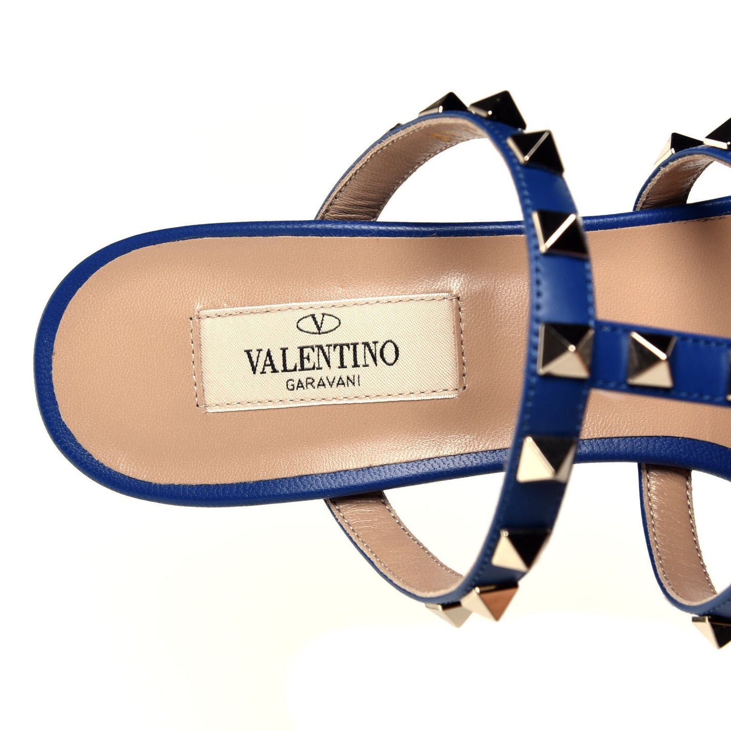 Calfskin Rockstud 60mm Caged Slide Sandals 39 Blu Delft