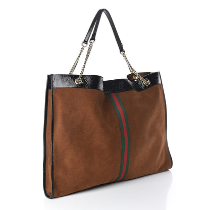 Gucci Suede Patent Maxi Rajah Chain Tote Nocciola Black 3 of 9