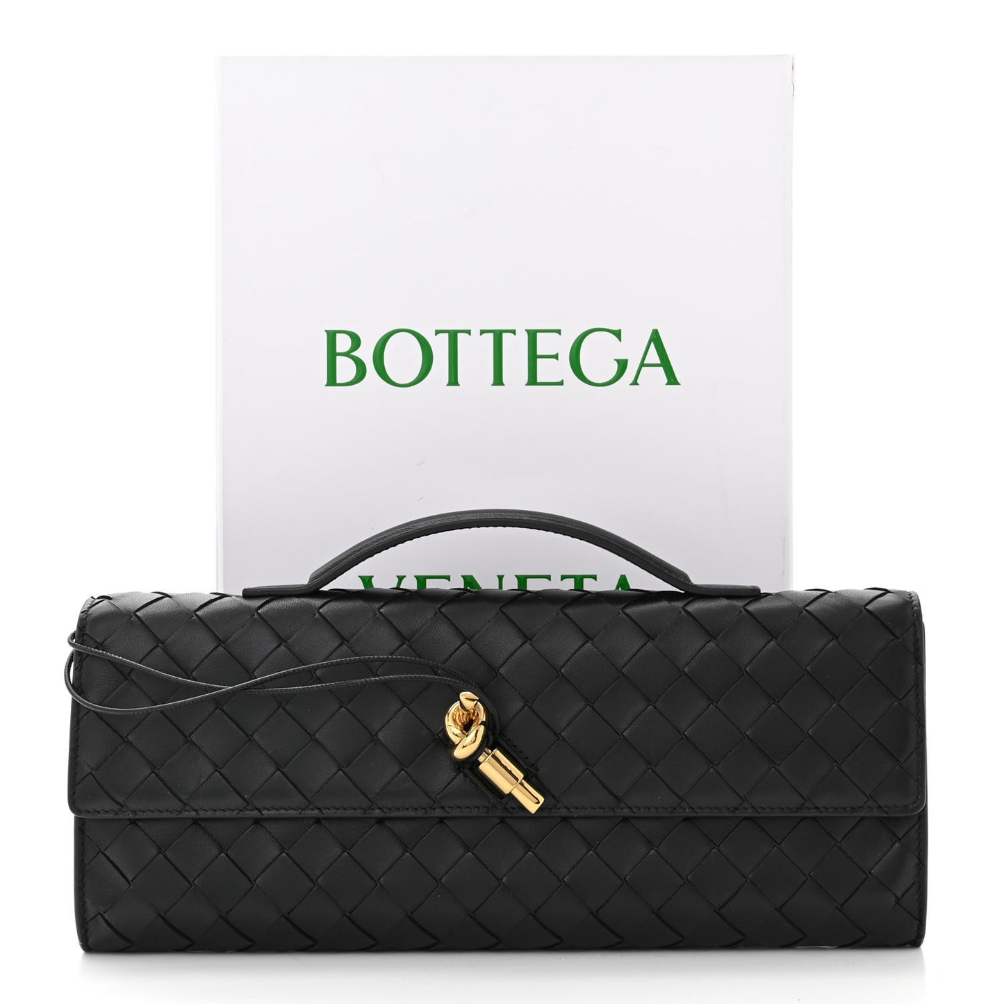 BOTTEGA VENETA Nappa Intrecciato Long Andiamo Top Handle Clutch Black