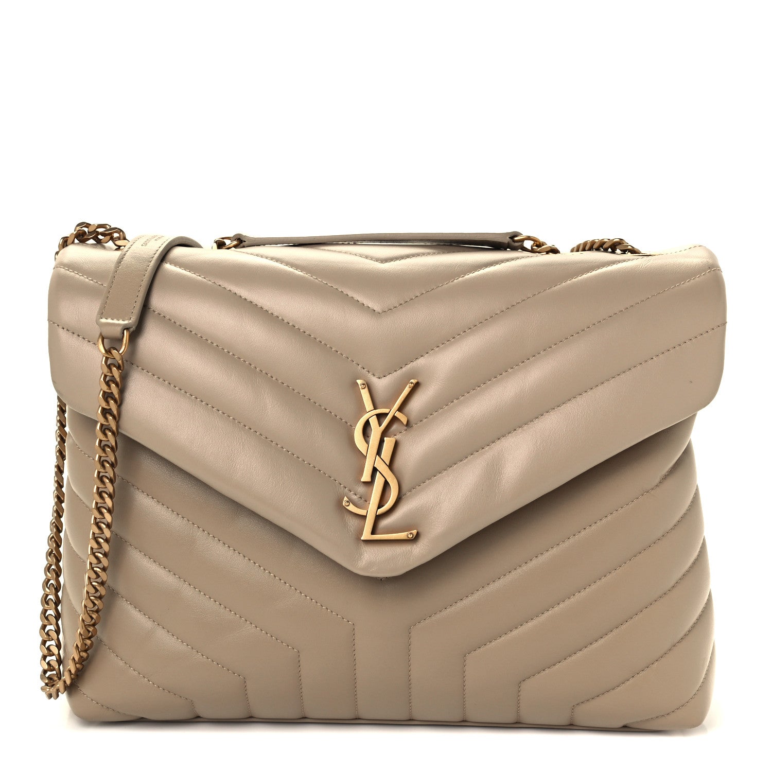 Saint Laurent Calfskin Y Quilted Monogram Medium Loulou Chain Satchel Light Natural 1 of 10