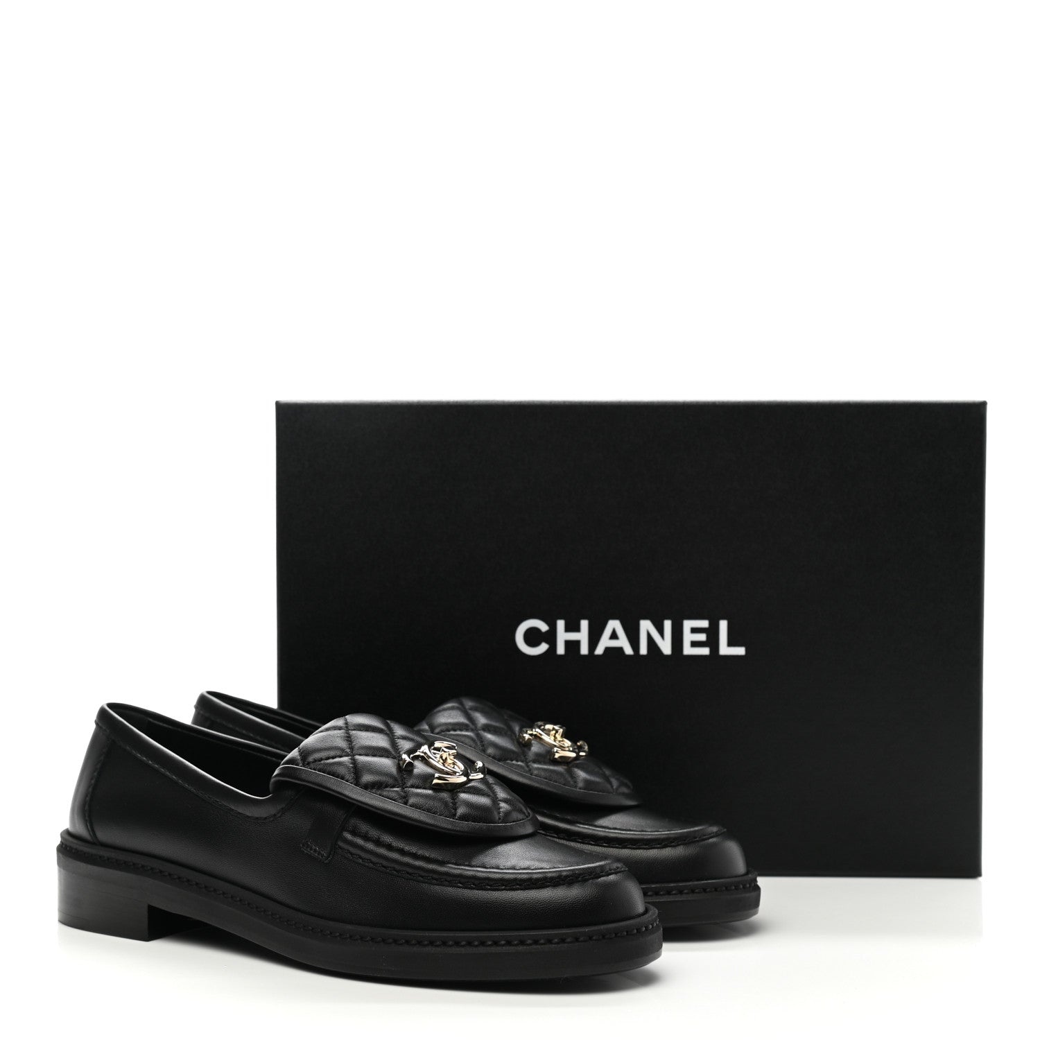 Chanel Lambskin Quilted CC Turnlock Loafers 37 Black 9 of 9