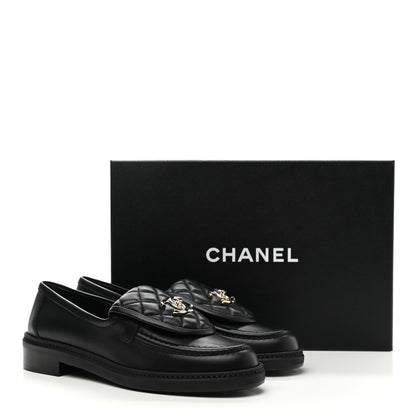 Chanel Lambskin Quilted CC Turnlock Loafers 37 Black 9 of 9