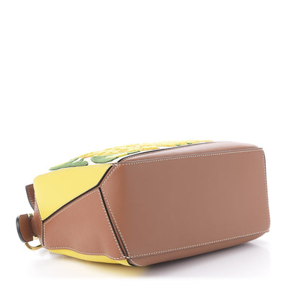 Loewe Calfskin Embroidered Floral Small Puzzle Bag Tan Yellow 5 of 10