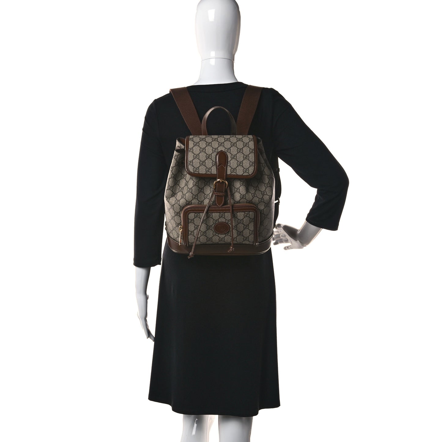 GG Supreme Monogram Azalea Calfskin Retro Interlocking G Buckle Backpack Beige Ebony Brown Sugar