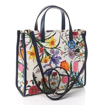 Gucci Canvas Medium Flora Tote White Multicolor Blue Agata 2 of 9