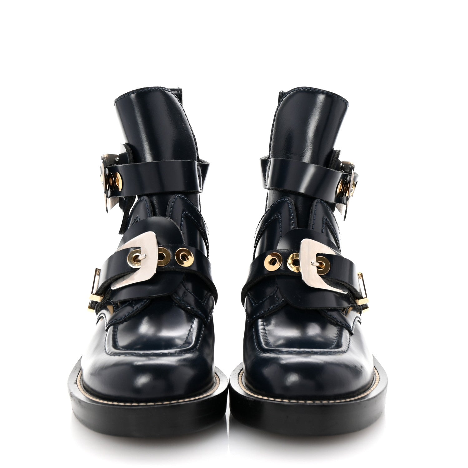 Balenciaga Brushed Calfskin Ceinture Ankle Boots 35 Navy 1678174
