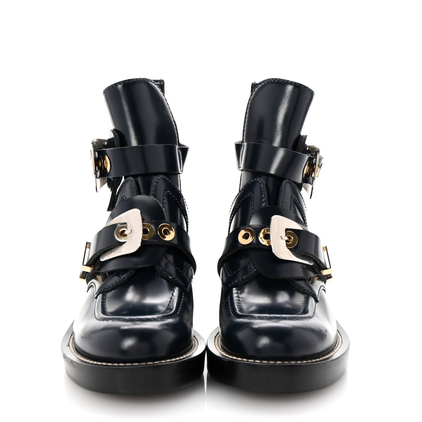 Brushed Calfskin Ceinture Ankle Boots 35 Navy