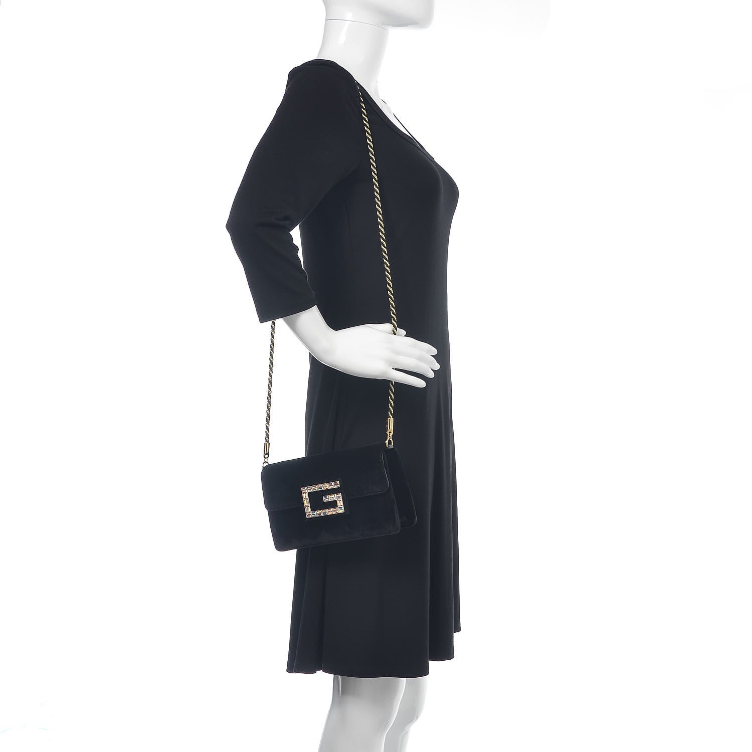 Gucci Velvet Crystal Square G Shoulder Bag Black 2 of 10