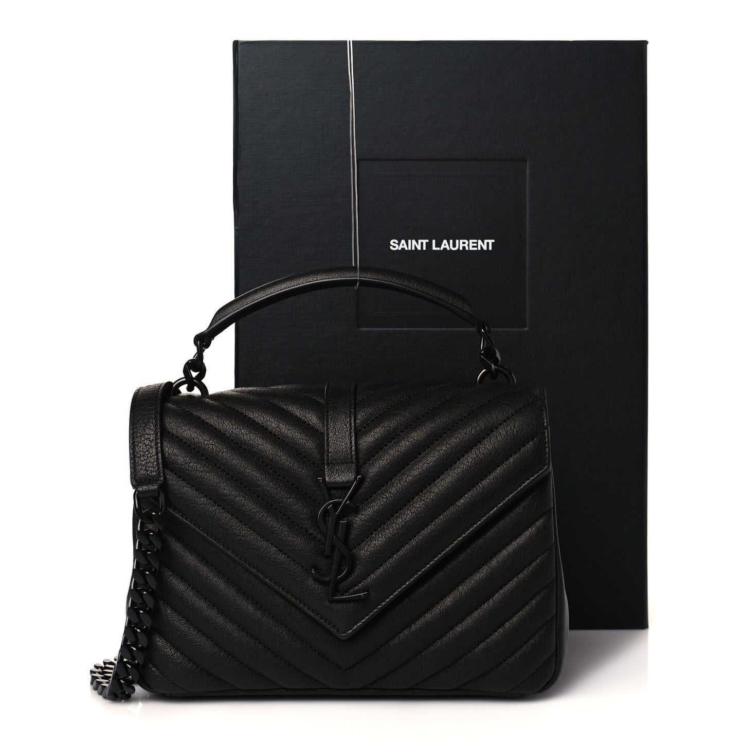 Sheepskin Matelasse Chevron Monogram Monochrome Medium College Bag Black