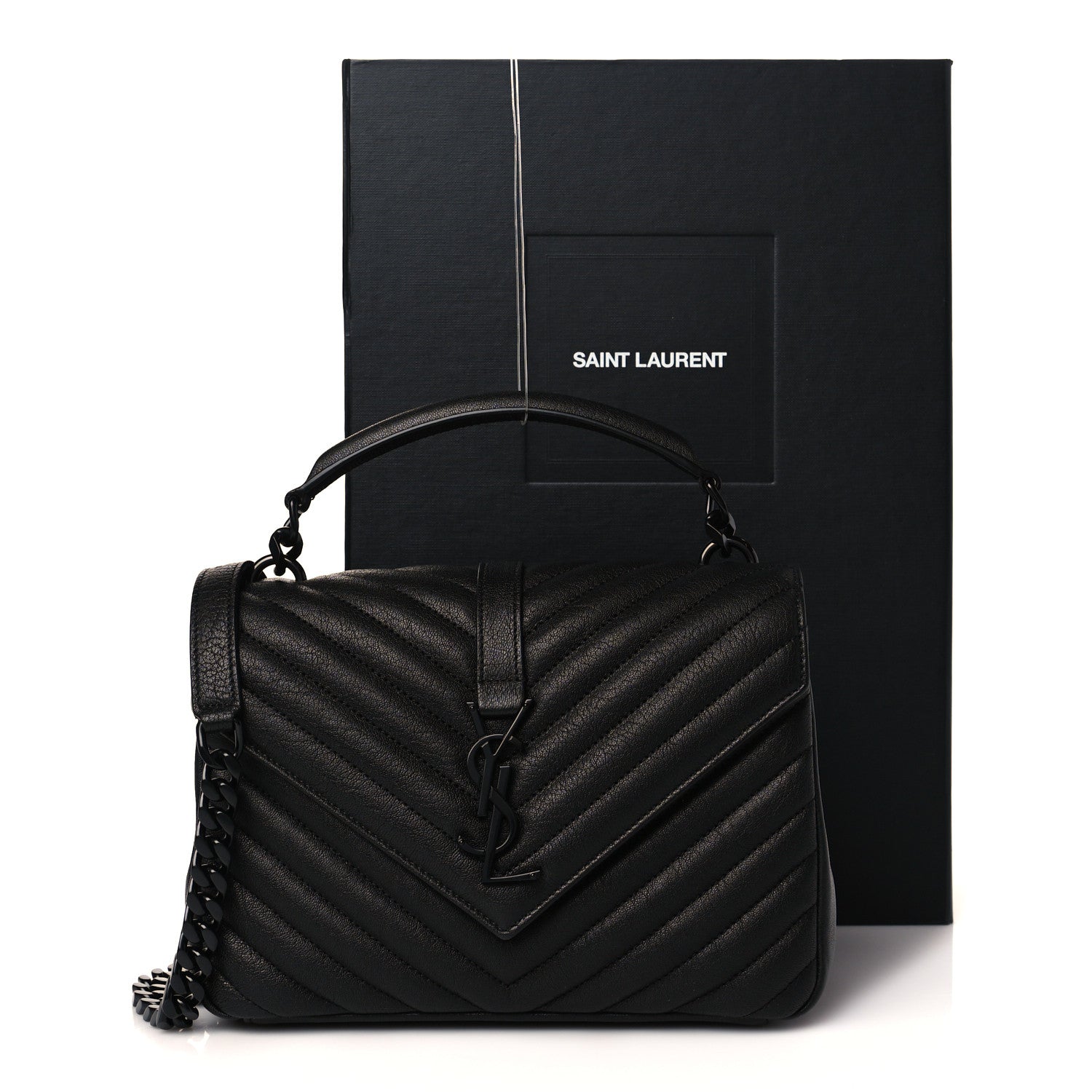 Saint Laurent Sheepskin Matelasse Chevron Monogram Monochrome Medium College Bag Black 10 of 10