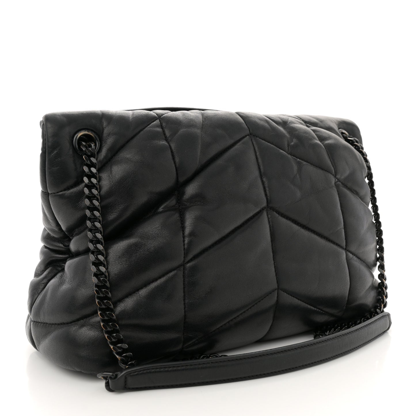 Lambskin Quilted Monogram Monochrome Medium Loulou Puffer Chain Satchel Black