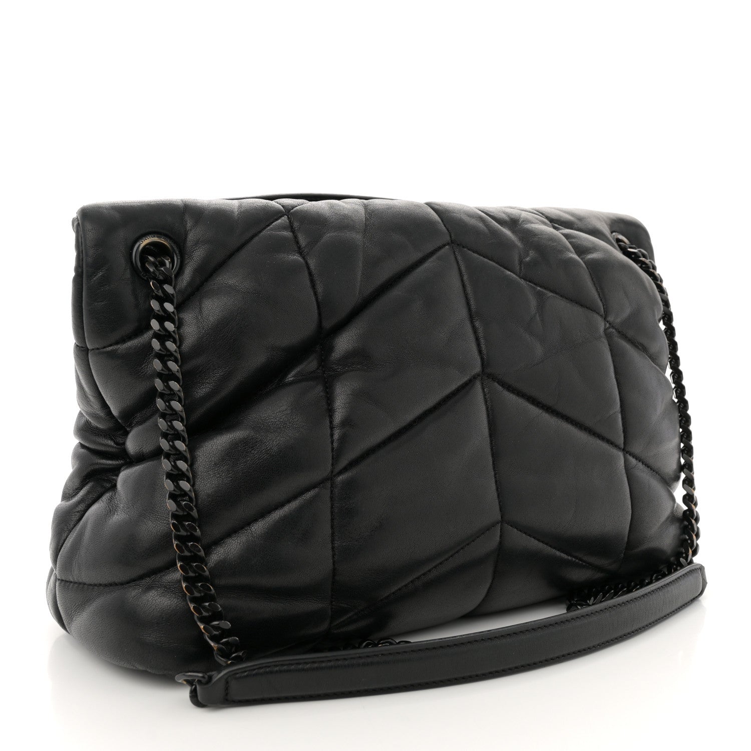 Saint Laurent Lambskin Quilted Monogram Monochrome Medium Loulou Puffer Chain Satchel Black 3 of 11