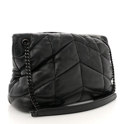 Saint Laurent Lambskin Quilted Monogram Monochrome Medium Loulou Puffer Chain Satchel Black 3 of 11