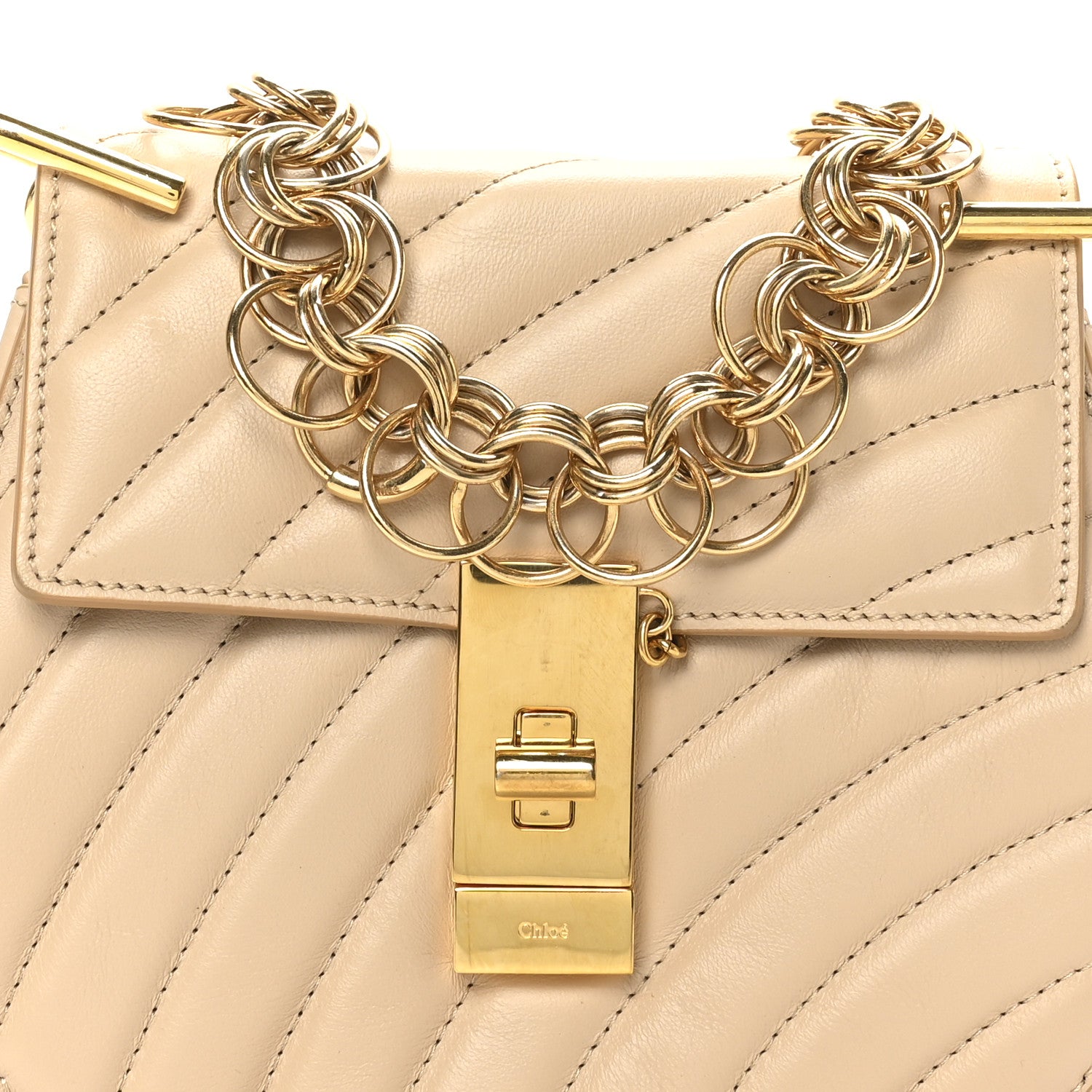 Chloe Calfskin Quilted Mini Drew Bijou Shoulder Bag Pearl Beige 7 of 9