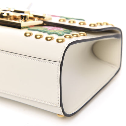 Gucci Calfskin Floral Embroidered Small Padlock Shoulder Bag White 9 of 9