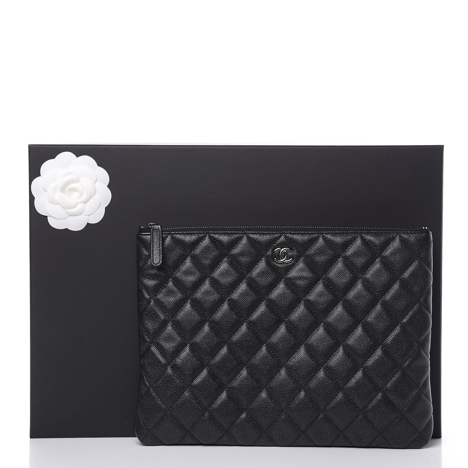 Chanel Metallic Caviar Quilted Medium Cosmetic Case Black 8 of 8