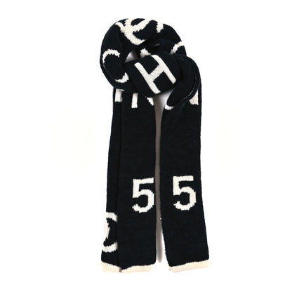 Chanel Wool Cashmere Silk CC Scarf Black White 1 of 3