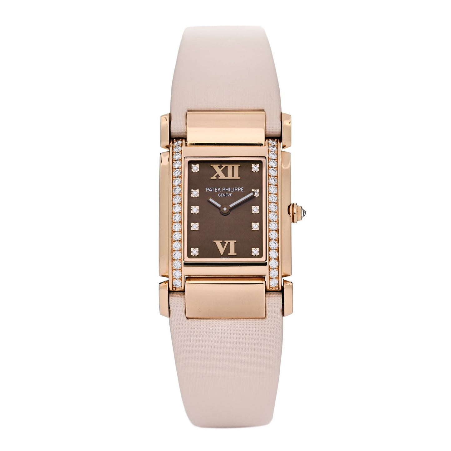18K Rose Gold Satin Diamond 25mm Twenty-4 Quartz Watch Chocolate 4920R-001