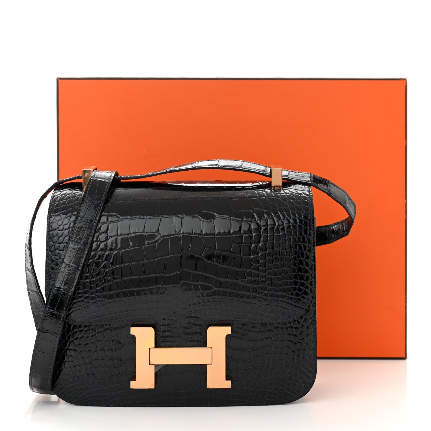 Hermes Shiny Alligator Verso Constance 24 Bleu Marine Cuivre 11 of 11