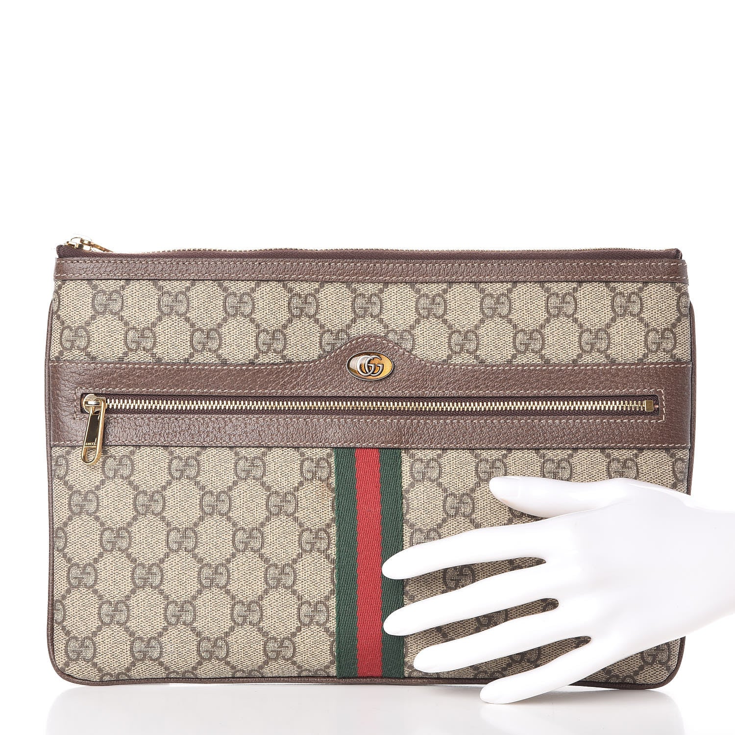 Gucci GG Supreme Monogram Large Ophidia Pouch Clutch Brown 2 of 8