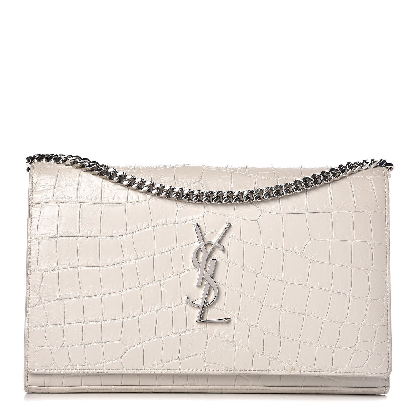 Calfskin Crocodile Embossed Monogram Kate Wallet on Chain Perle