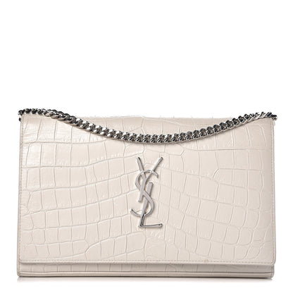 Saint Laurent Calfskin Crocodile Embossed Monogram Kate Wallet on Chain Perle 1 of 9