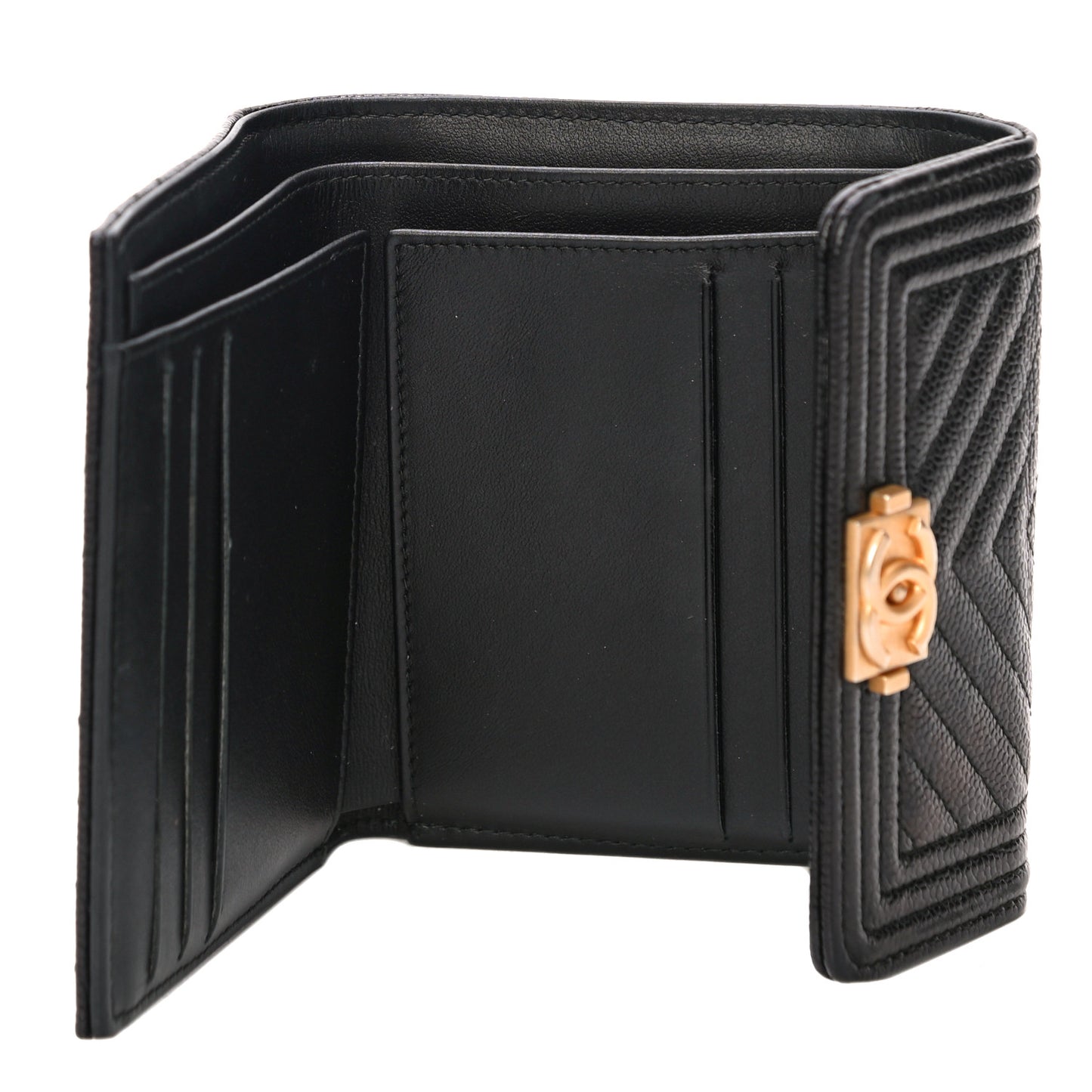 Caviar Chevron Quilted Boy Compact Wallet Black