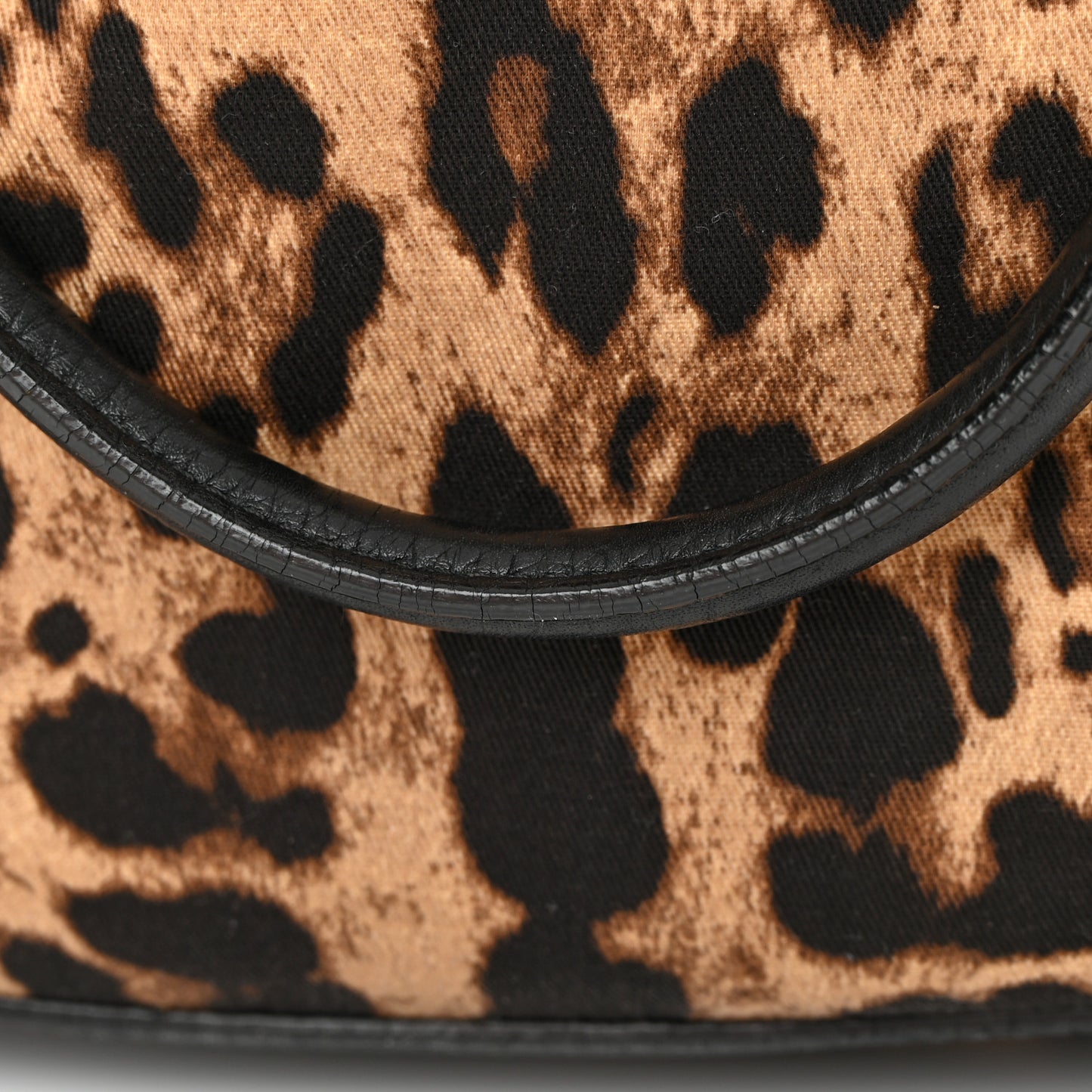 Calfskin Canvas Leopard Print Animalier Shoulder Bag Black
