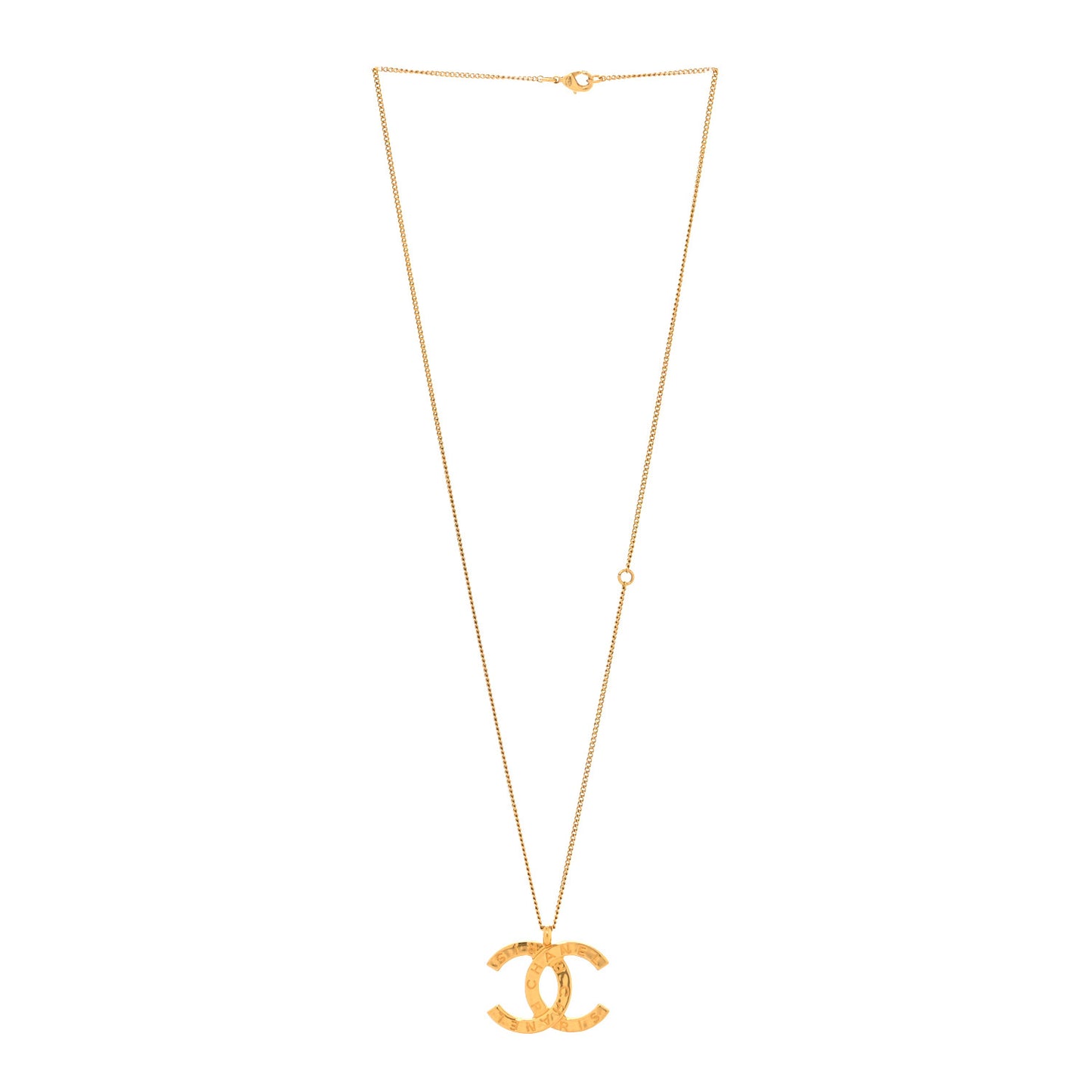 Metal CC Paris Button Necklace Gold