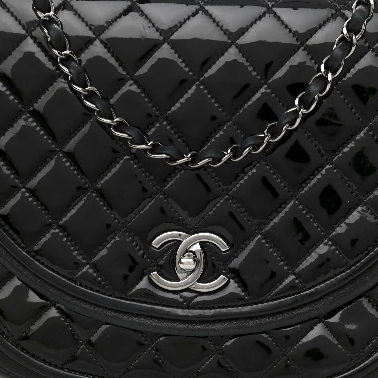 Lambskin Patent Classic Twist Crescent Flap Bag Black