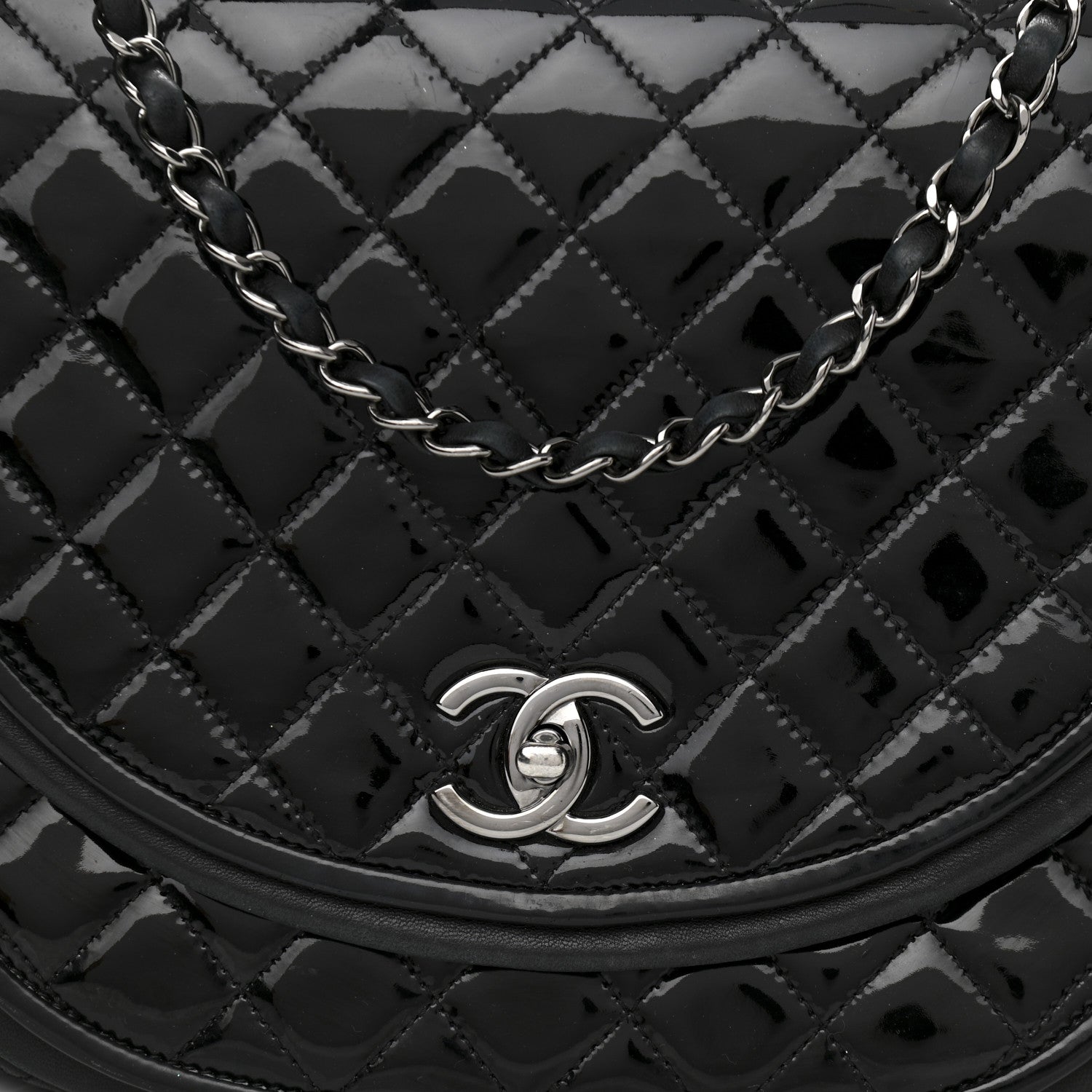 Chanel Lambskin Patent Classic Twist Crescent Flap Bag Black 8 of 17