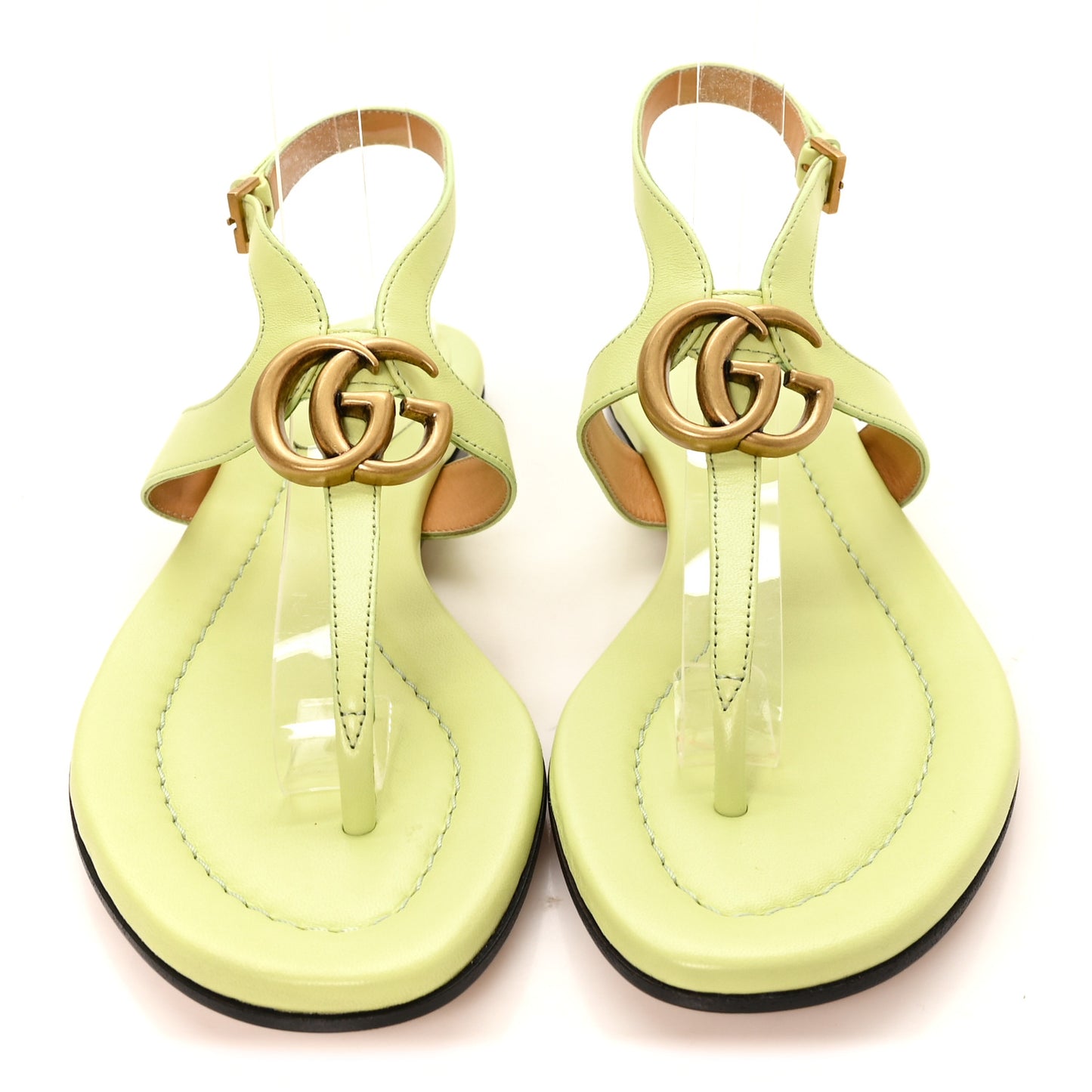 Calfskin Double G Thong Flat Sandals 36.5 Pistachio Green