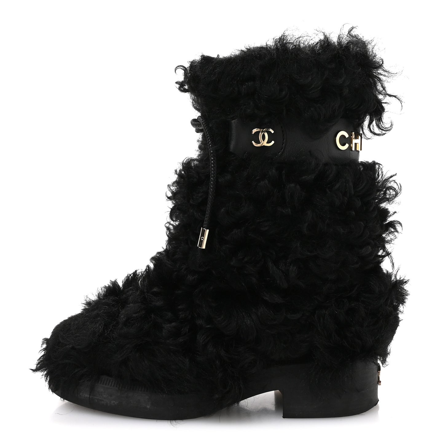 Shearling Sheepskin High Boots 38 Black