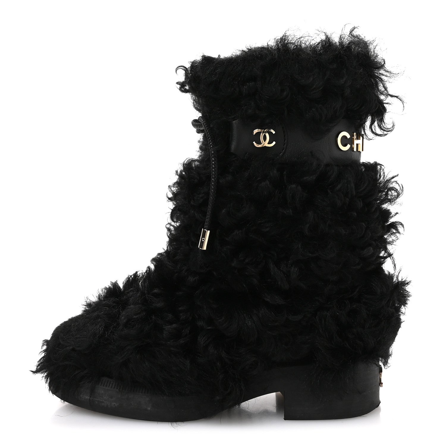 Chanel Shearling Sheepskin High Boots 38 Black 1 of 9