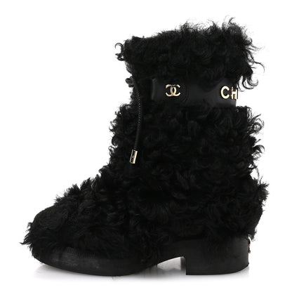 Chanel Shearling Sheepskin High Boots 38 Black 1 of 9