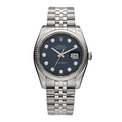 Rolex Stainless Steel 18K White Gold Diamond 36mm Oyster Perpetual Datejust Watch Blue 116234 1 of 5