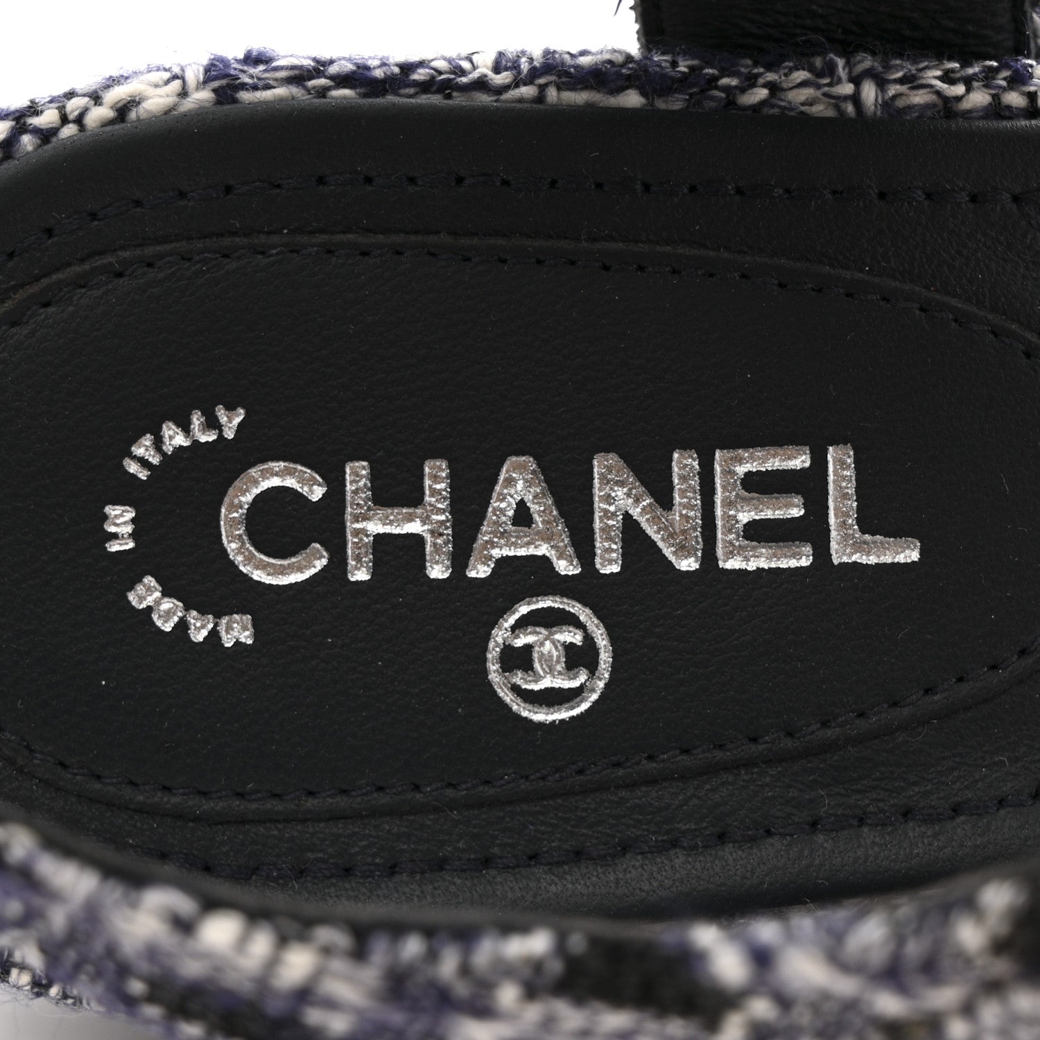 Chanel Tweed CC Chain Sandals 39 Navy Black 7 of 15