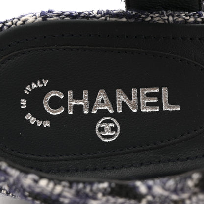 Chanel Tweed CC Chain Sandals 39 Navy Black 7 of 15