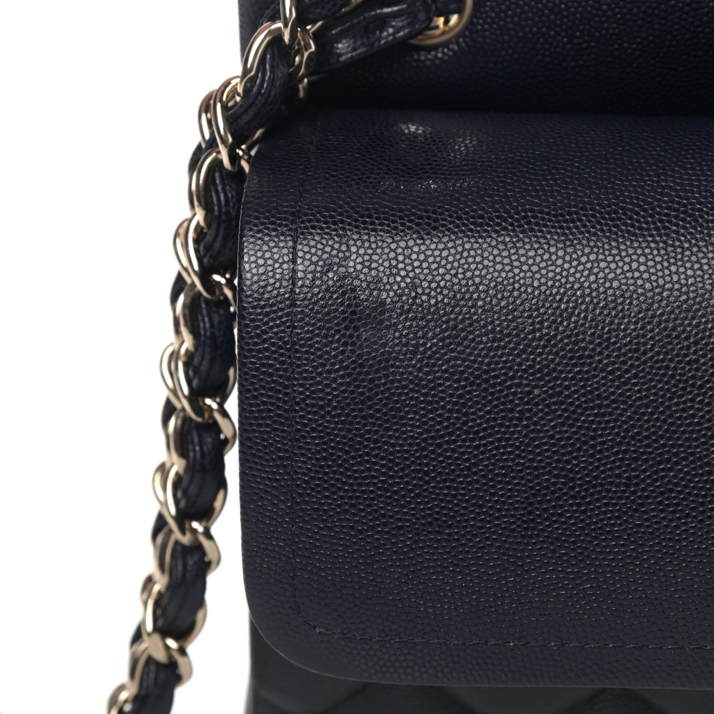 Caviar Quilted Jumbo Double Flap Navy Blue