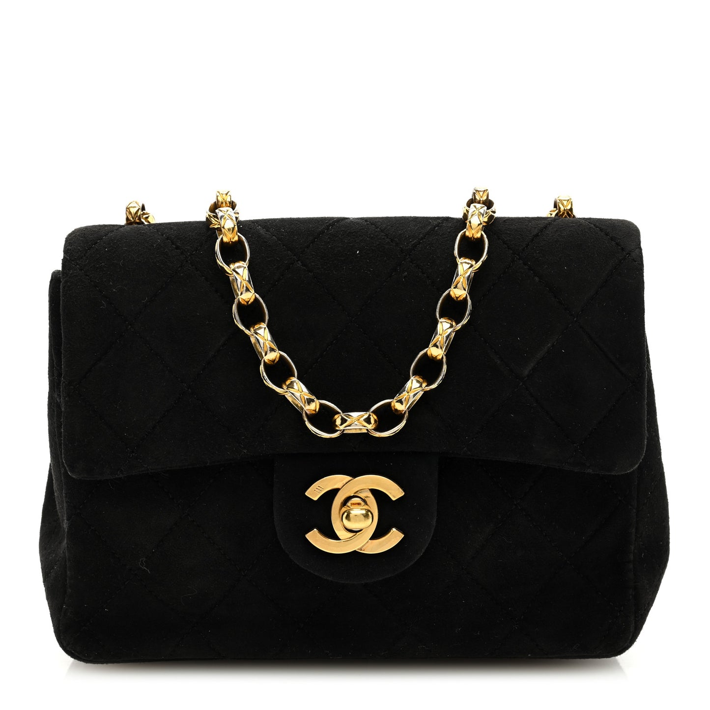 Suede Quilted Mini Square Flap Black