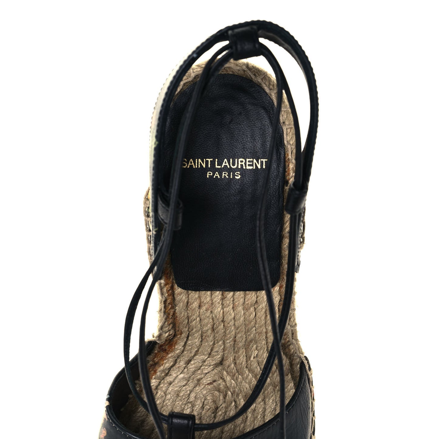 Floral Print Espadrille Lace-Up Wedges 37 Black