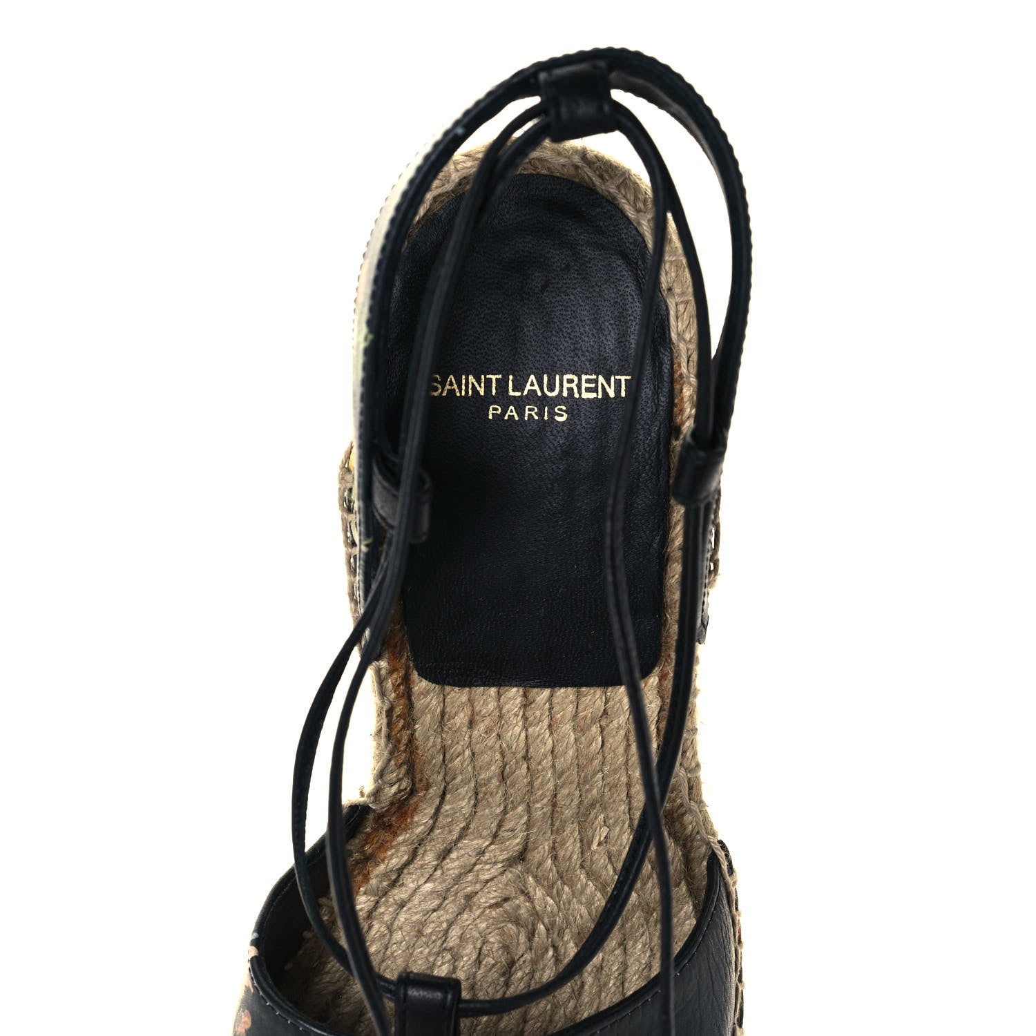 Saint Laurent Floral Print Espadrille Lace-Up Wedges 37 Black 7 of 10