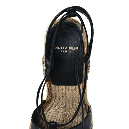 Saint Laurent Floral Print Espadrille Lace-Up Wedges 37 Black 7 of 10
