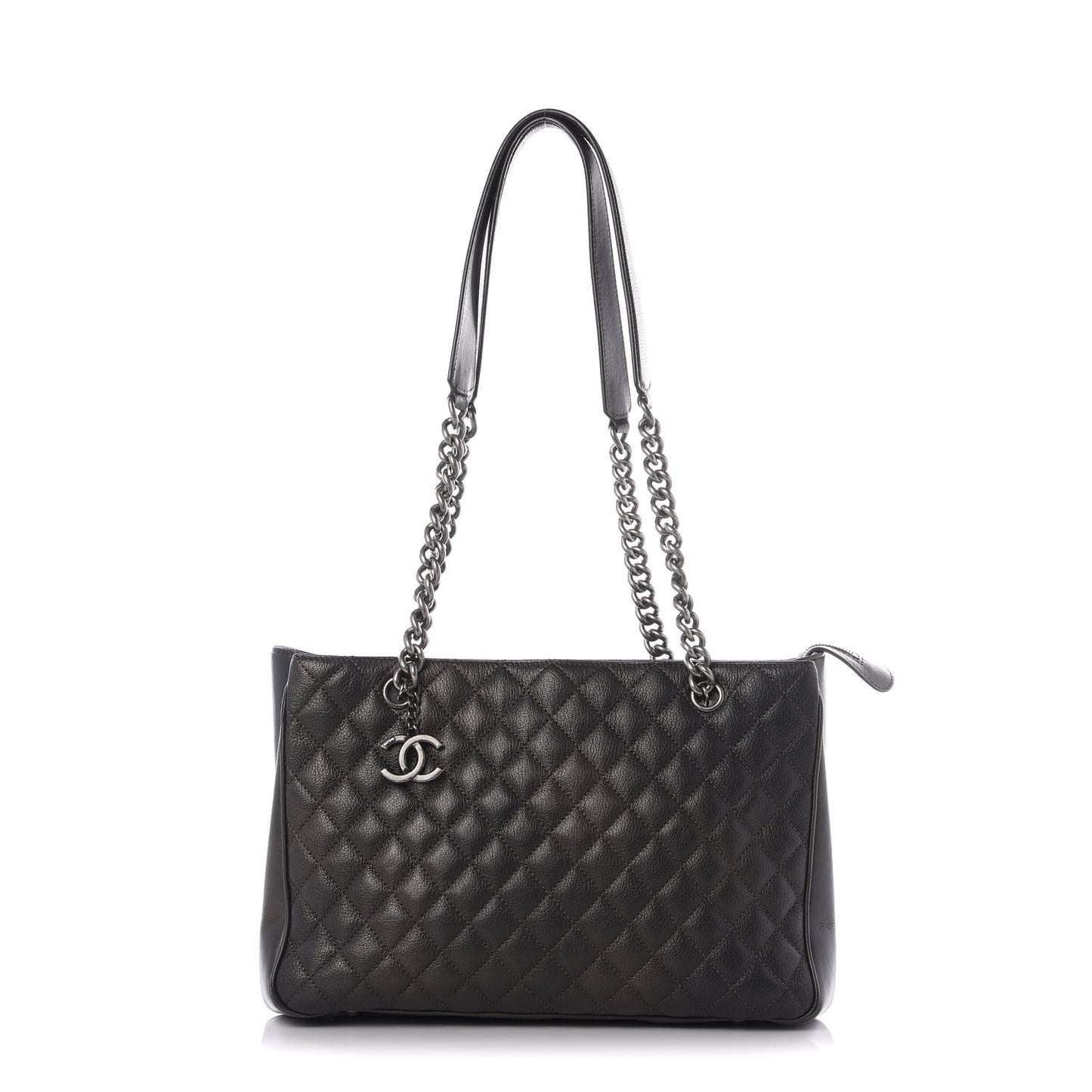 Metallic Goatskin Quilted Medium Rock In Rome Tote Charcoal