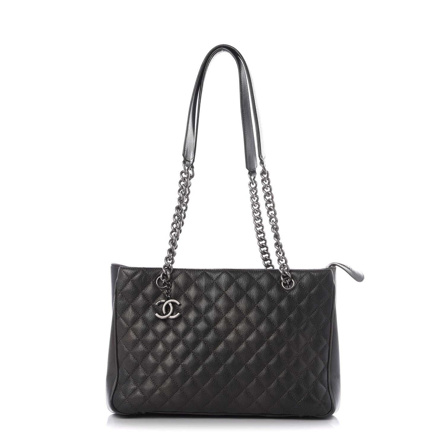 Chanel Metallic Goatskin Quilted Medium Rock In Rome Tote Charcoal 1 of 9